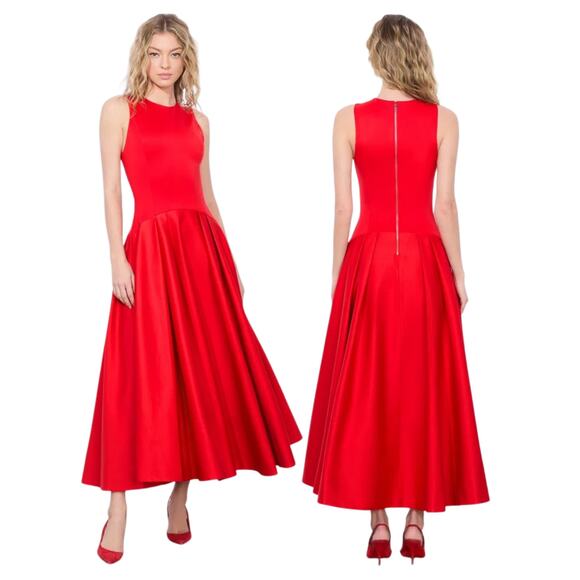 Alice and Olivia Adley Dress Drop Waist Midi Party Cocktail Statement Red Size 6 - Picture 1 of 10